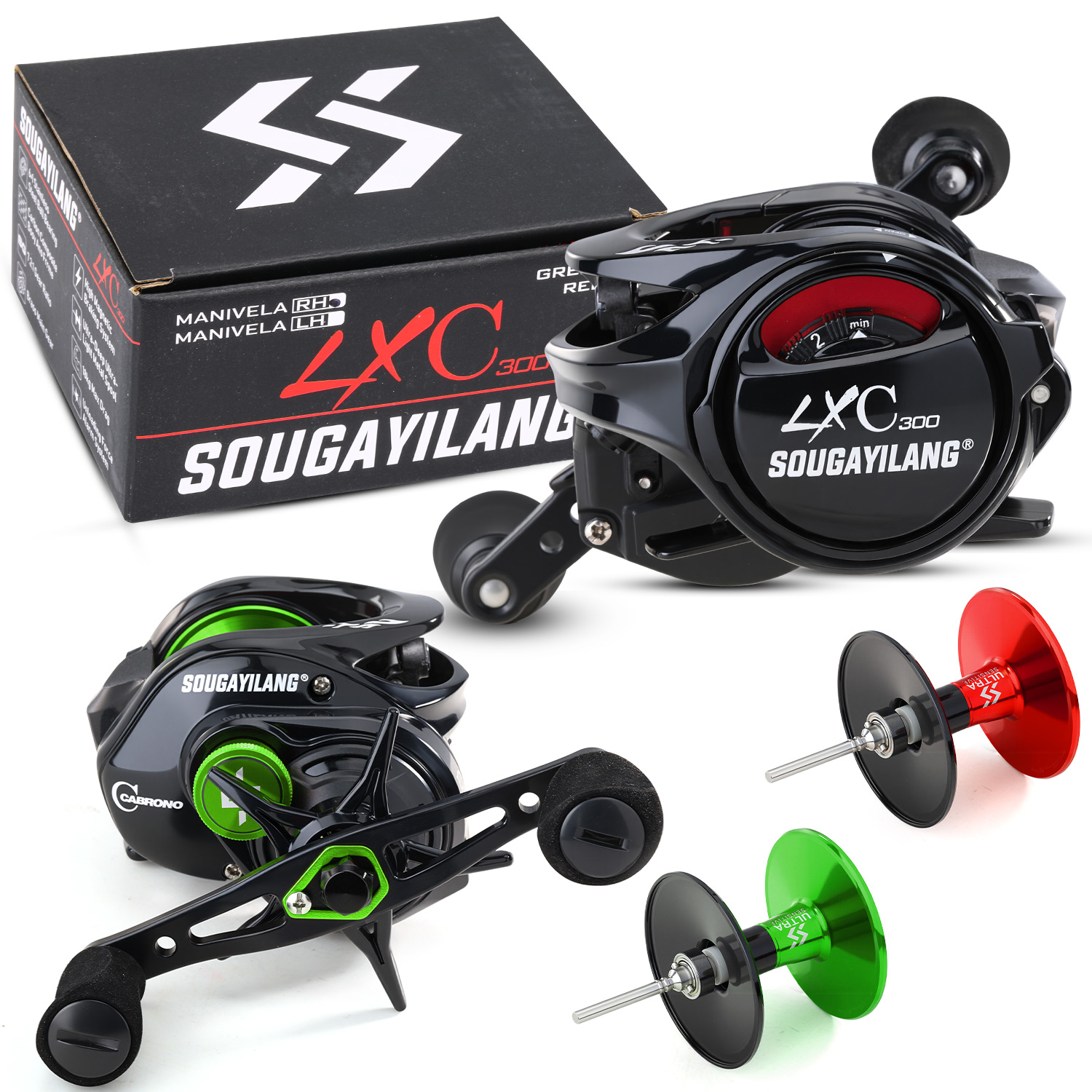 Carrete Baitcasting LXC301 Rojo Zurdo